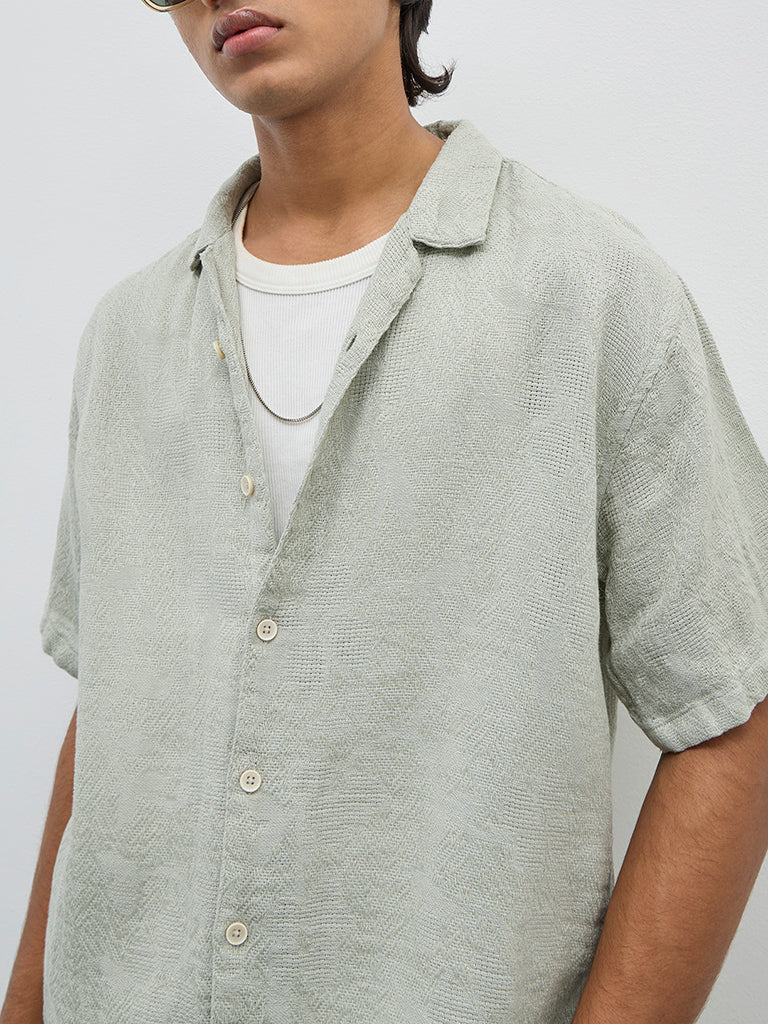 ETA Sage Self-Patterned Relaxed Fit Cotton Shirt