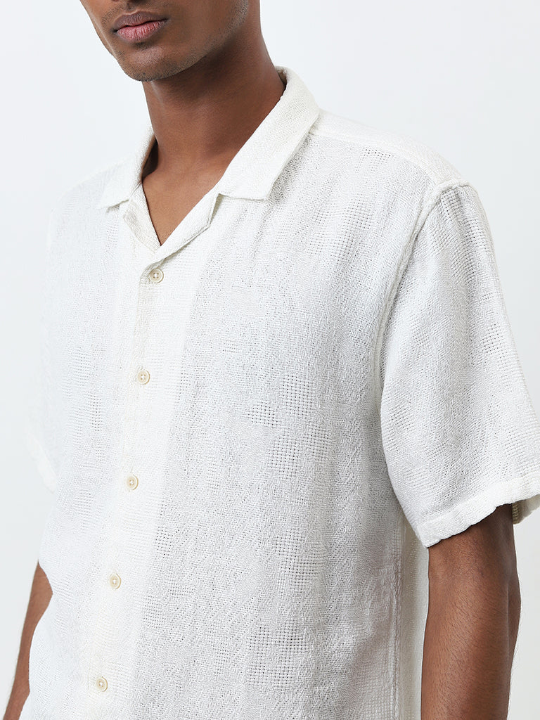 ETA Off-White Knitted Relaxed-Fit Cotton Shirt