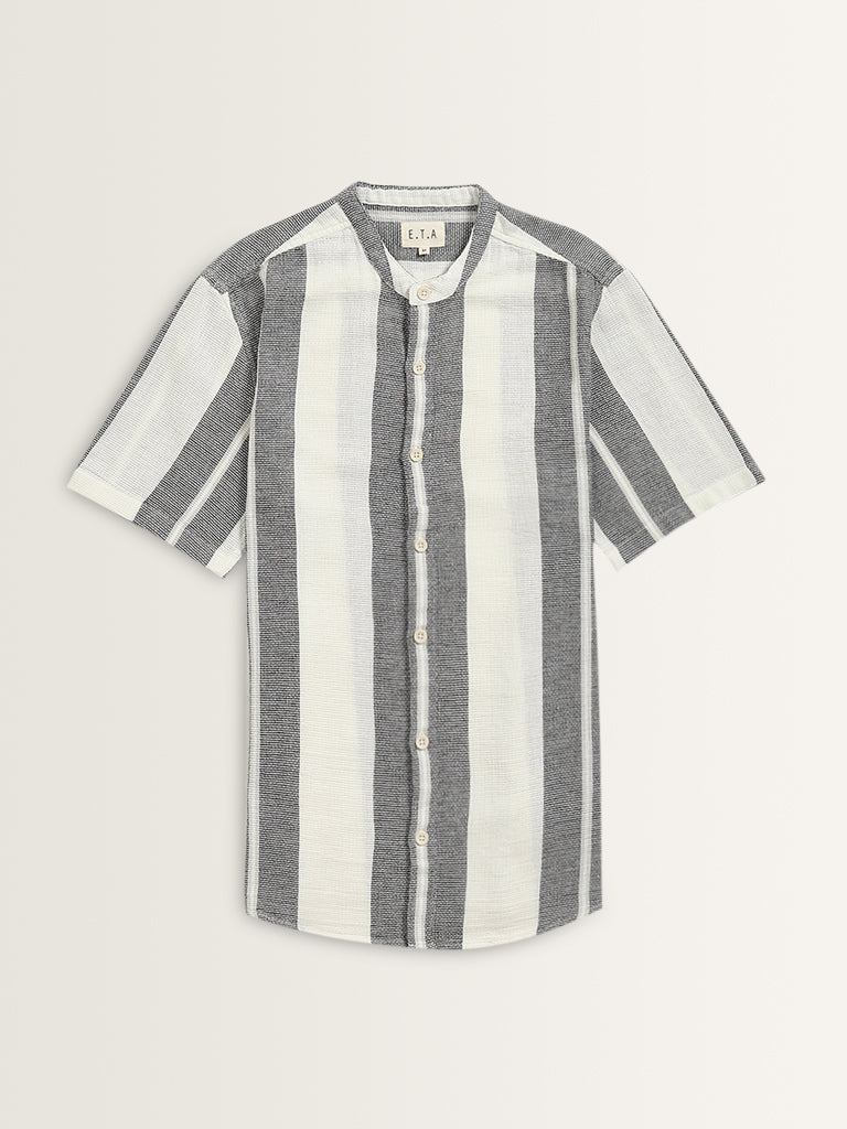 ETA Grey Stripe Printed Resort-Fit Cotton Shirt