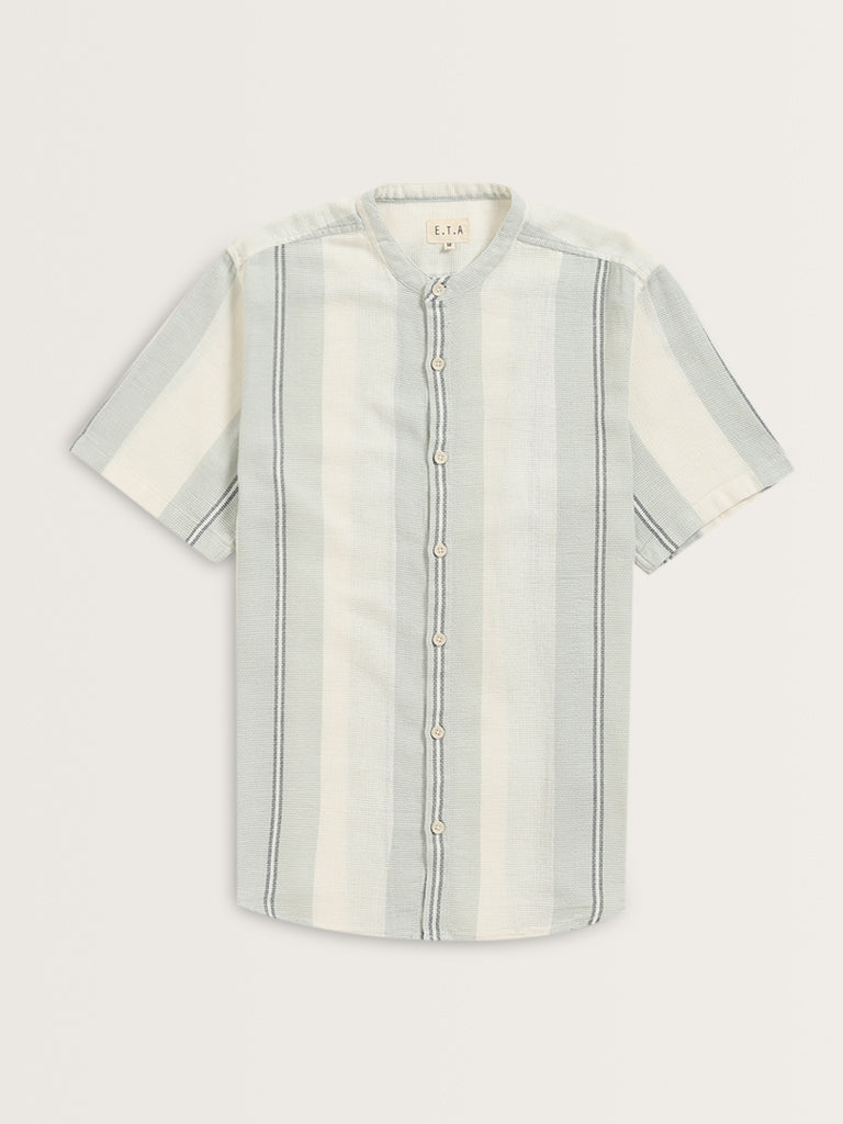 ETA Teal Textured Resort-Fit Cotton Shirt