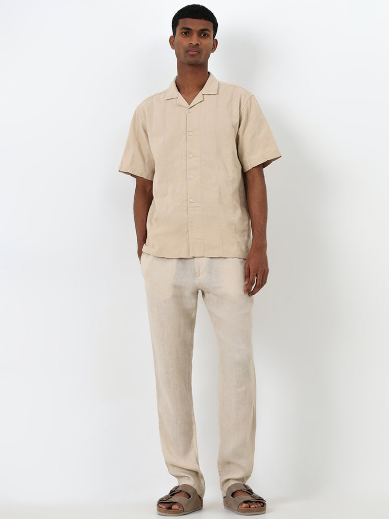 ETA Beige Self-Striped Relaxed-Fit Cotton Shirt