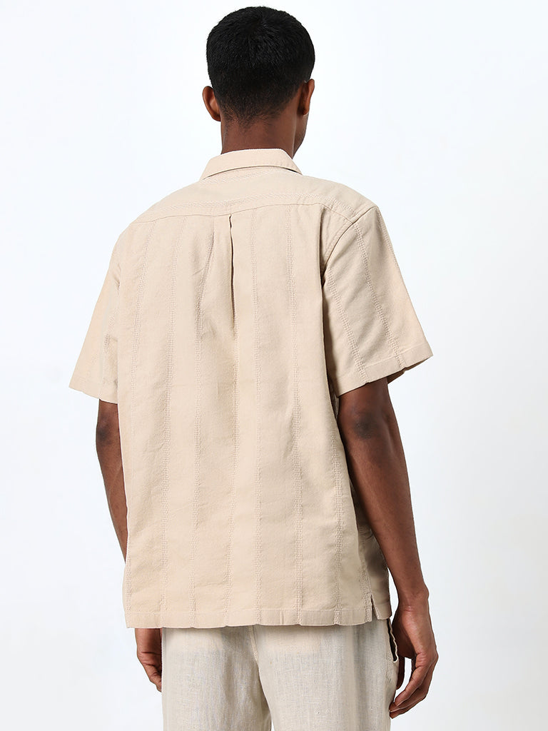 ETA Beige Self-Striped Relaxed-Fit Cotton Shirt