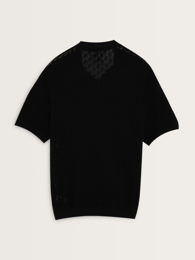 ETA Black Knitted Slim-Fit Cotton T-Shirt