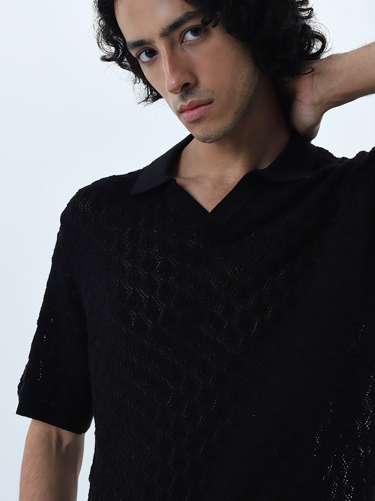 ETA Black Knitted Slim-Fit Cotton T-Shirt