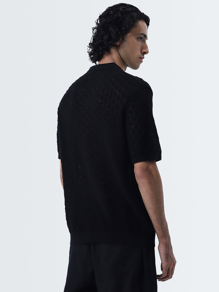 ETA Black Knitted Slim-Fit Cotton T-Shirt