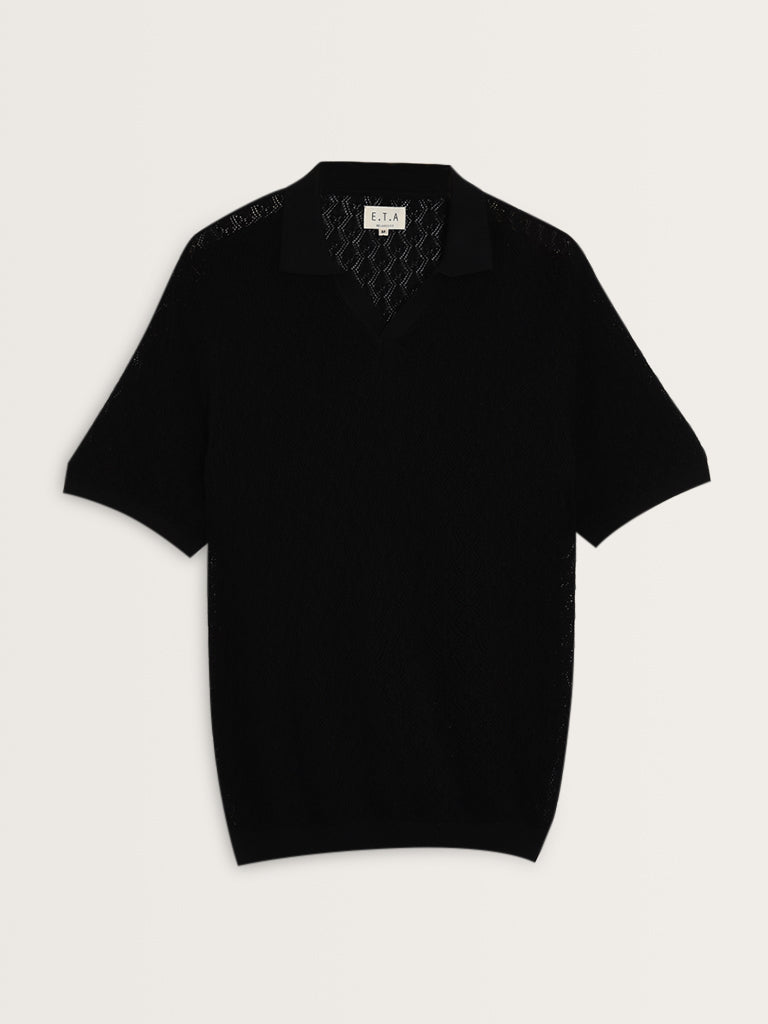 ETA Black Knitted Slim-Fit Cotton T-Shirt