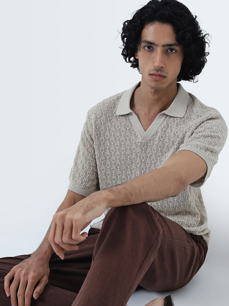 ETA Taupe Knitted Slim-Fit Cotton T-Shirt