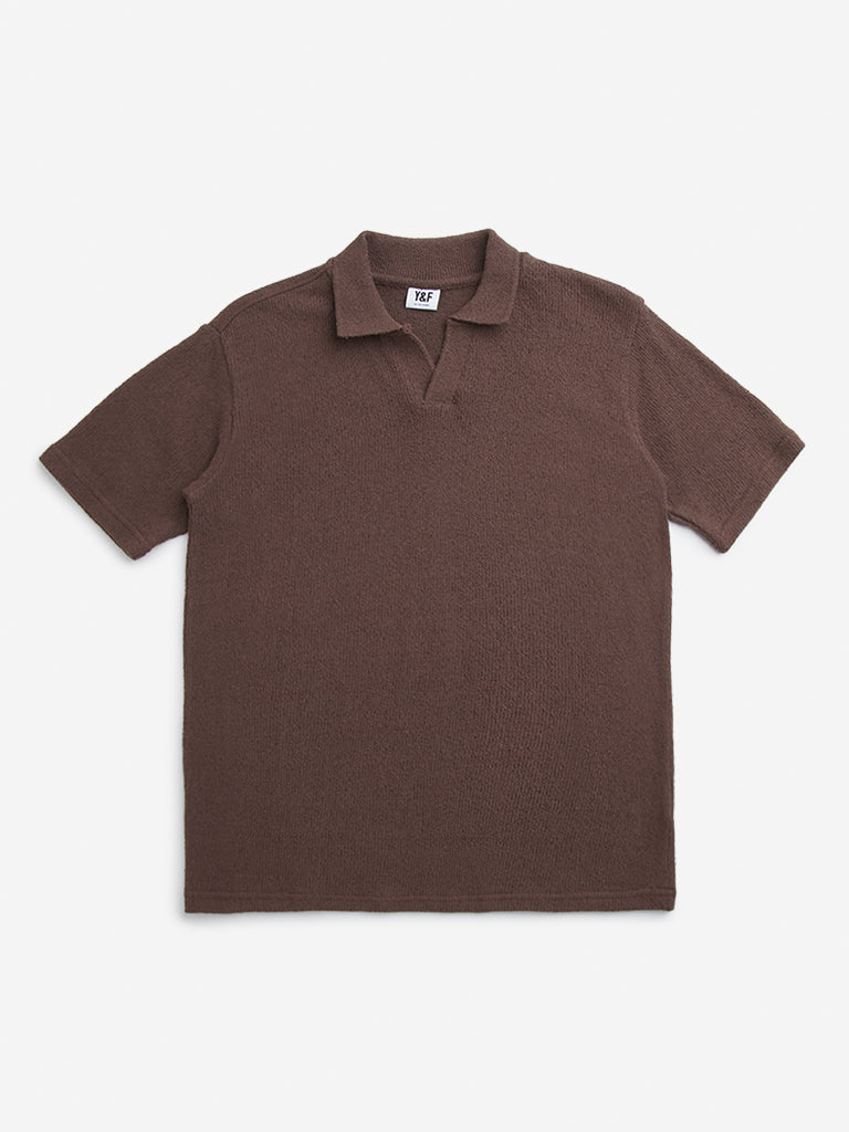 Y&F Kids Brown Knitted Polo T-Shirt