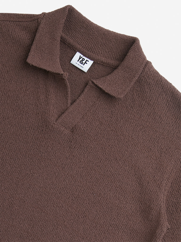 Y&F Kids Brown Knitted Polo T-Shirt