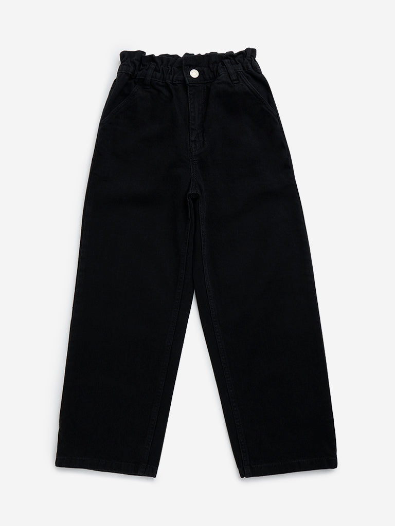 Y&F Kids Black Ruffle-Detailed Straight - Fit High - Rise Jeans