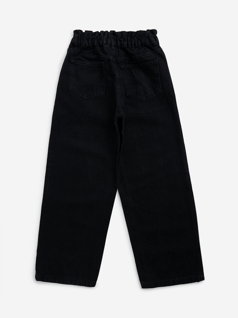 Y&F Kids Black Ruffle-Detailed Straight - Fit High - Rise Jeans