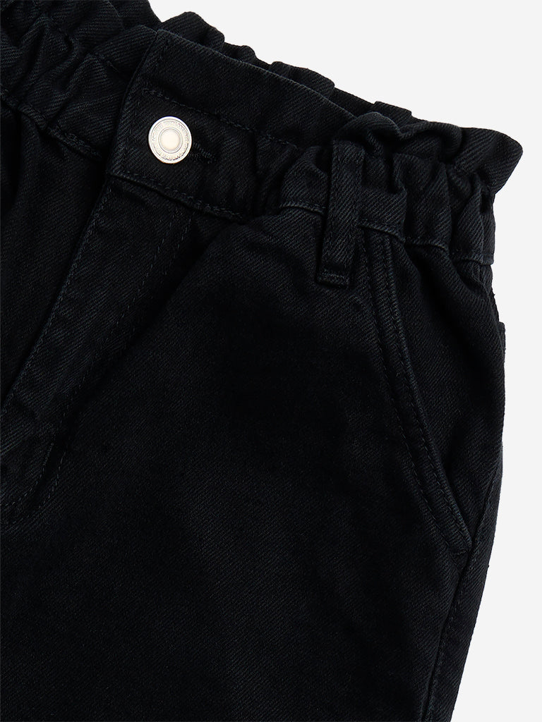 Y&F Kids Black Ruffle-Detailed Straight - Fit High - Rise Jeans