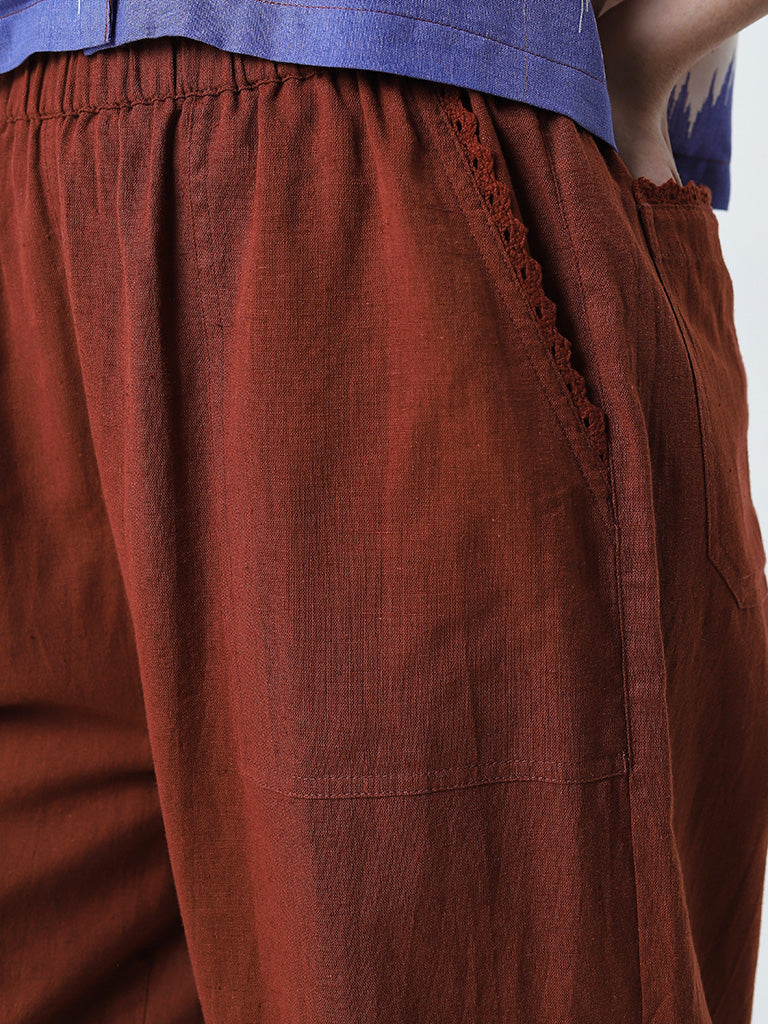 Bombay Paisley Brown High-Rise Cotton Blend Pants