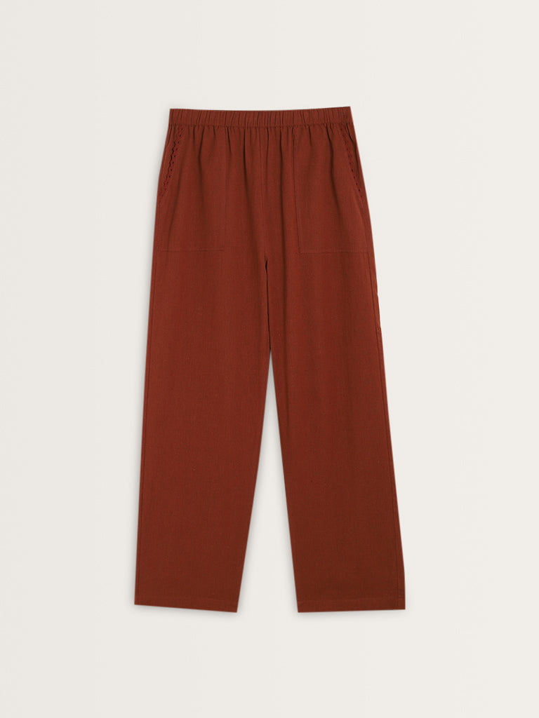 Bombay Paisley Brown High-Rise Cotton Blend Pants