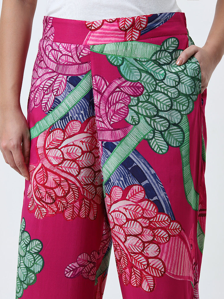 Diza Pink Floral Printed High-Rise Ethnic Pants