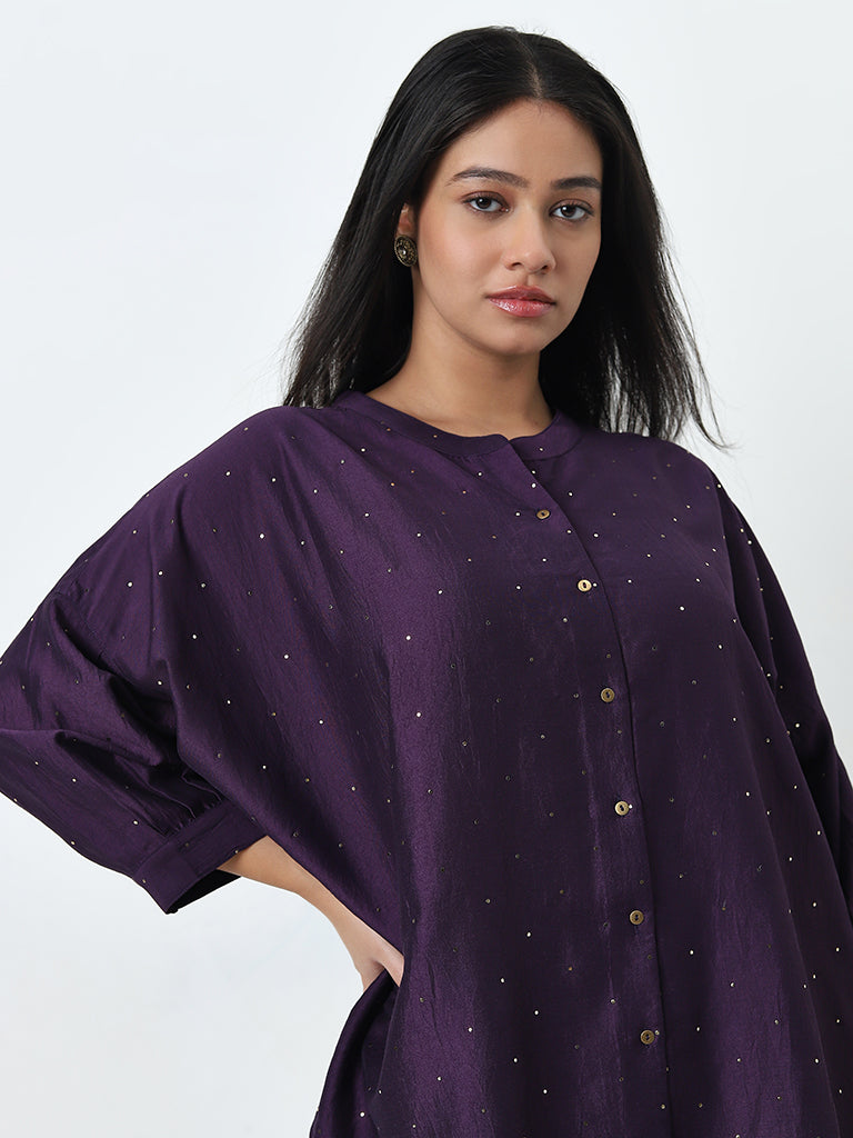 Buy Diza Purple Rhinestone Detailed Straight Kurti from Westside