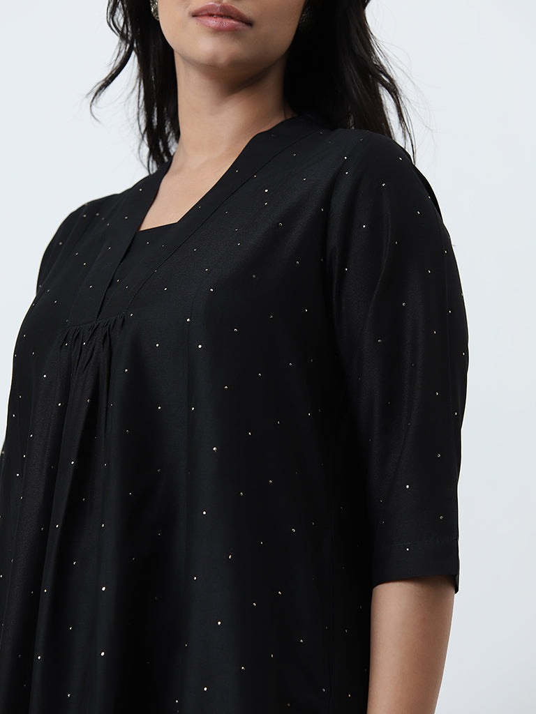 Diza Black Embellished A-line Kurta