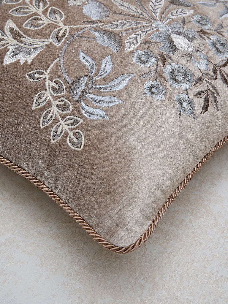 Westside Home Taupe Floral Patterned Cushion Cover