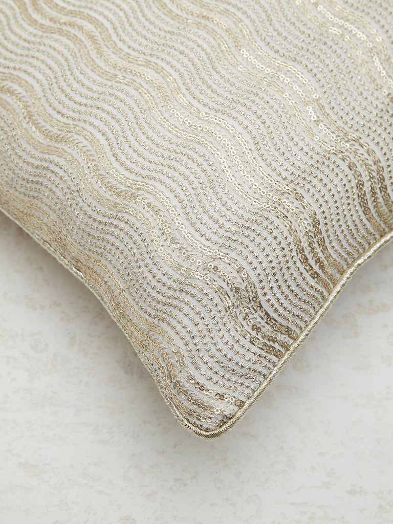 Westside Home Ivory Zari Embroidered Georgette Cushion Cover