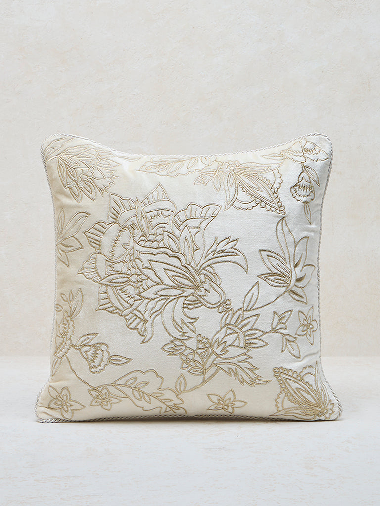 Westside Home Ivory Floral Embroidered Cushion Cover