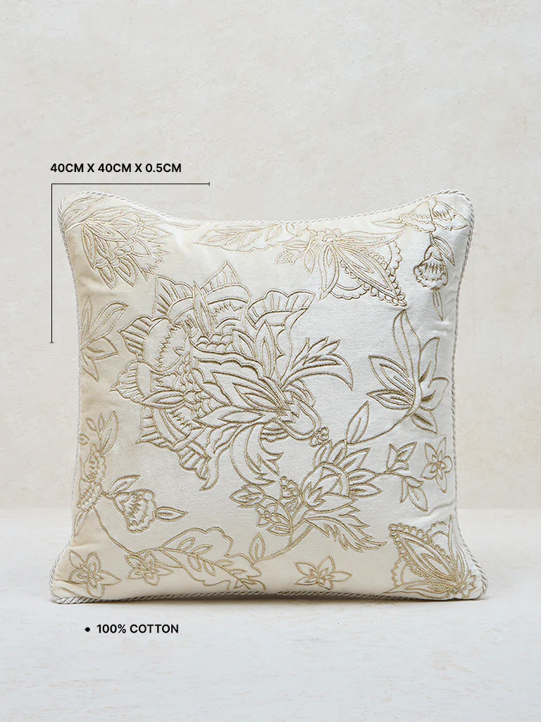 Westside Home Ivory Floral Embroidered Cushion Cover