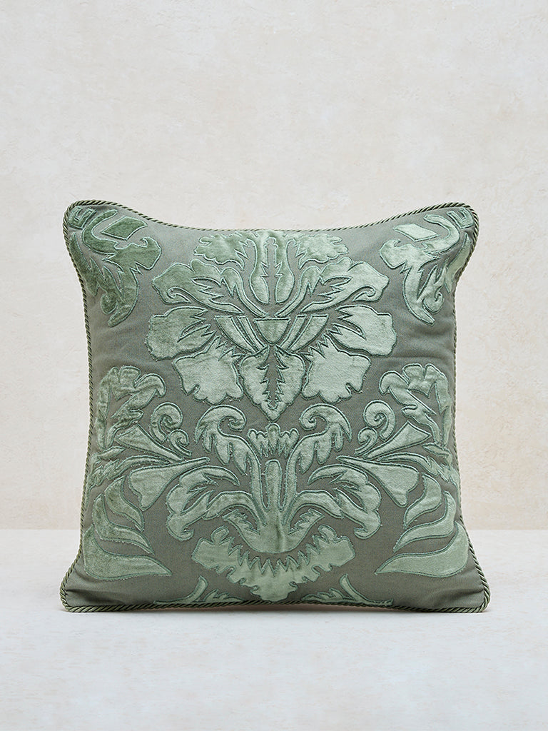 Westside Home Light Green Damask Floral Design Cushion Cover