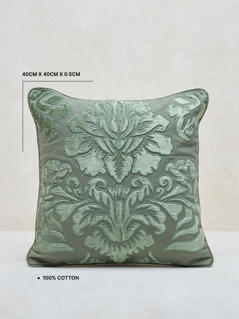 Westside Home Light Green Damask Floral Design Cushion Cover