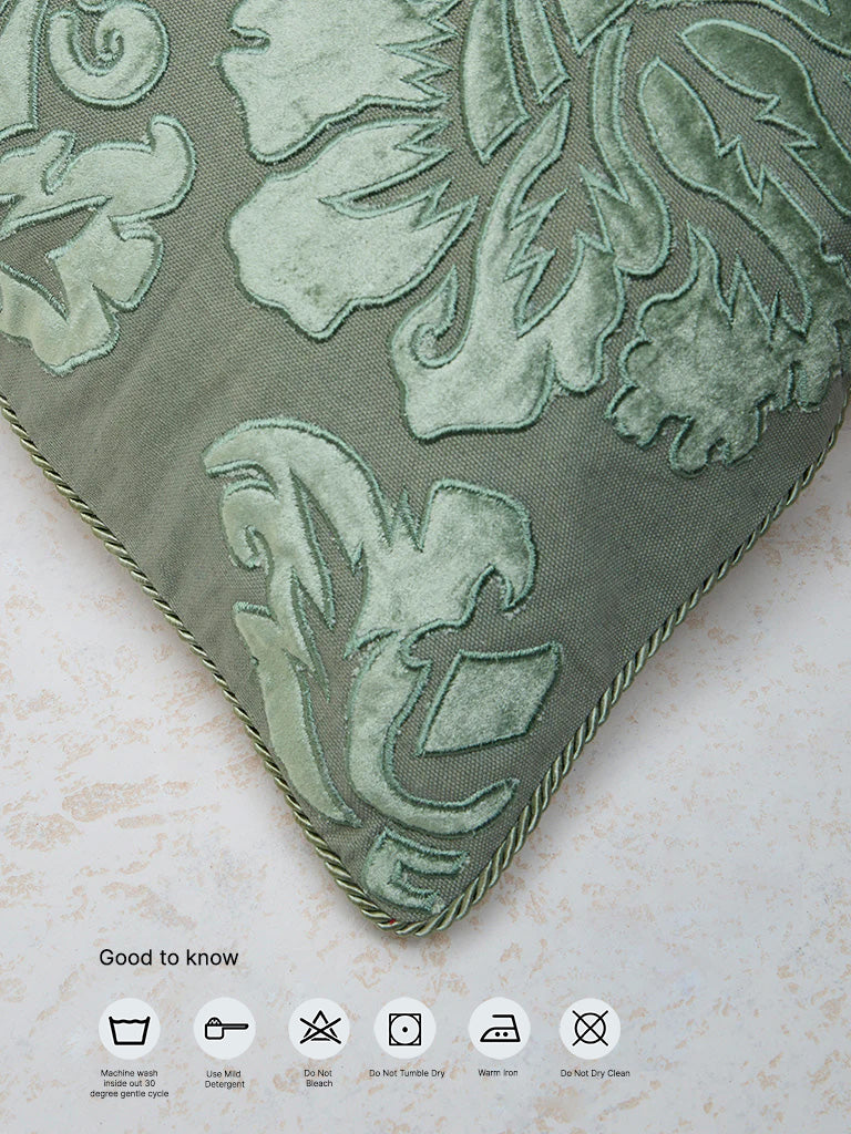 Westside Home Light Green Damask Floral Design Cushion Cover