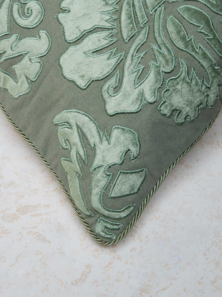 Westside Home Light Green Damask Floral Design Cushion Cover