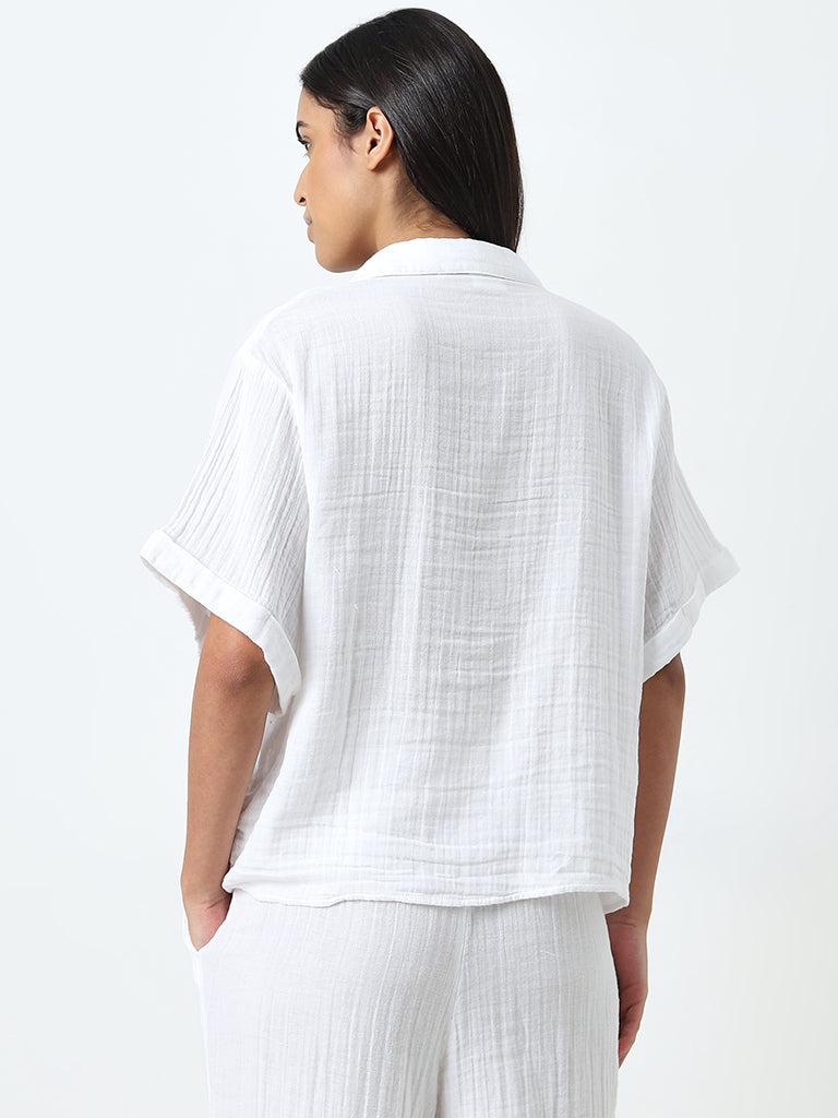 Wunderlove White Crinkled Cotton Beach Shirt