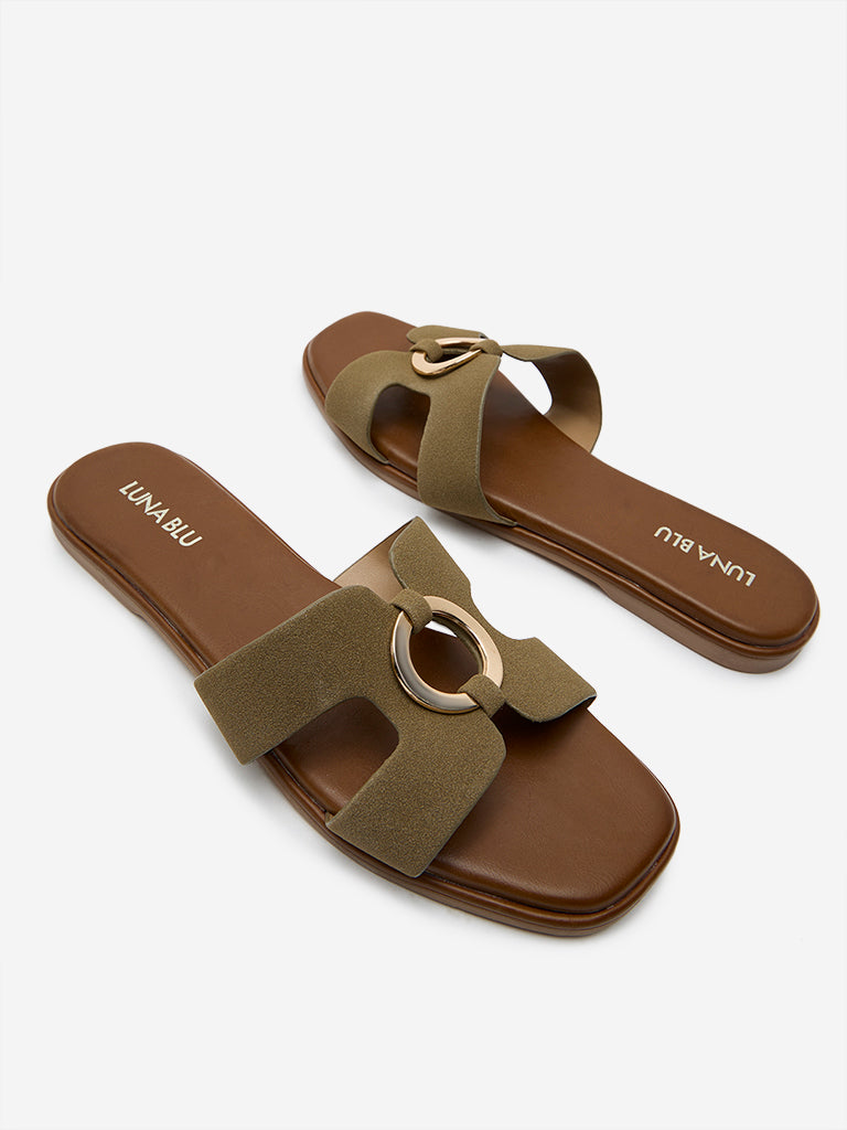 LUNA BLU Olive Metal-Detailed Sandals