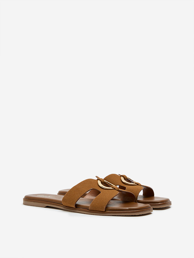 LUNA BLU Tan Metal-Detailed Sandals