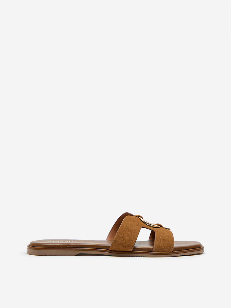 LUNA BLU Tan Metal-Detailed Sandals