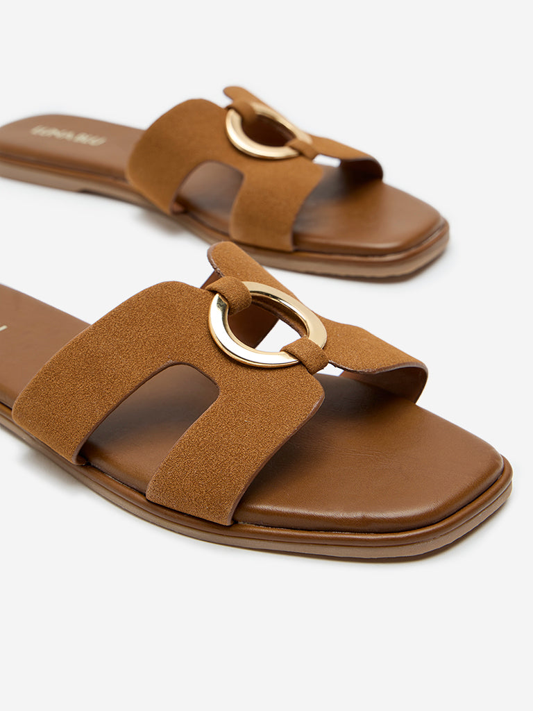 LUNA BLU Tan Metal-Detailed Sandals