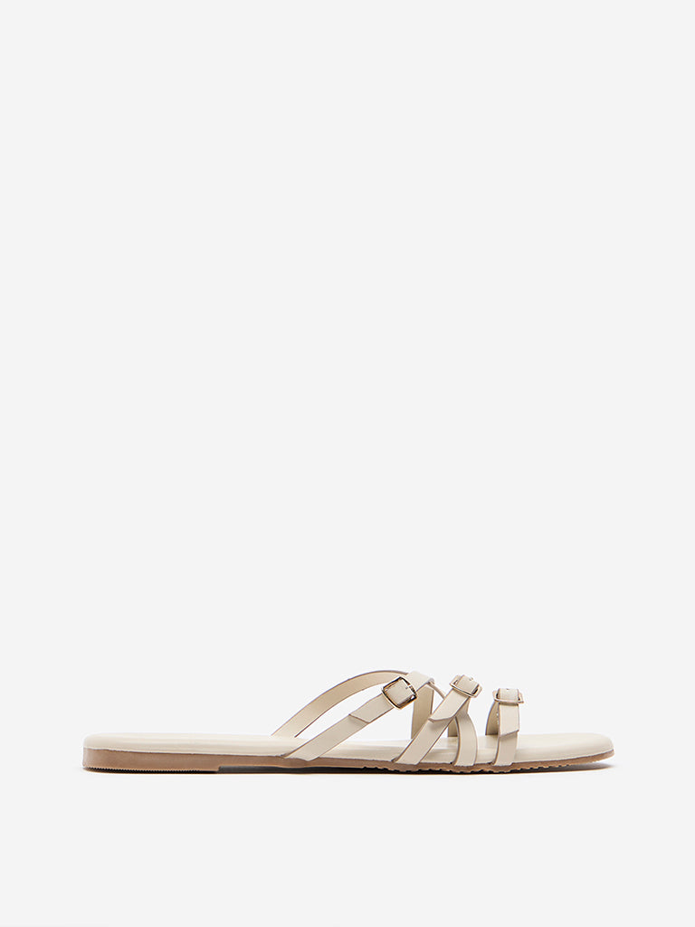 LUNA BLU Ivory Multi-Strap Slides