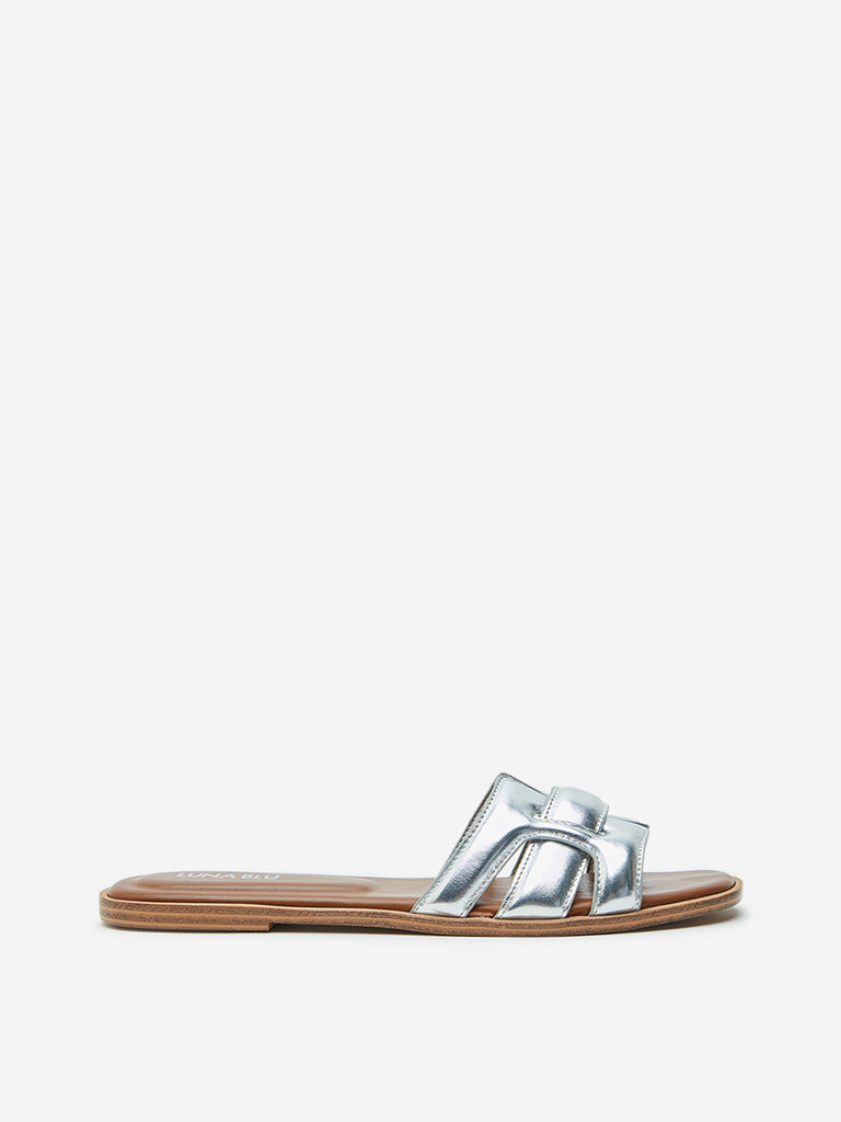 LUNA BLU Silver Checkered Design Slides