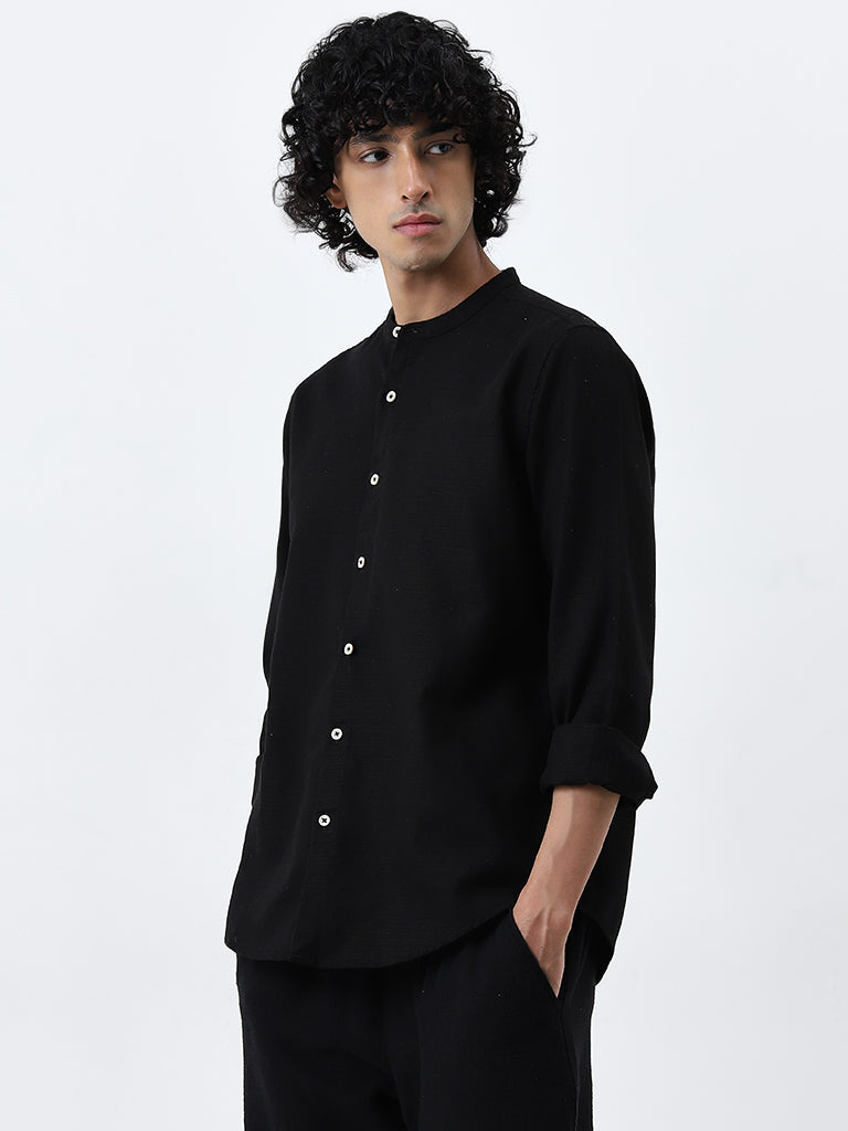 ETA Black Textured Resort-Fit Cotton Shirt