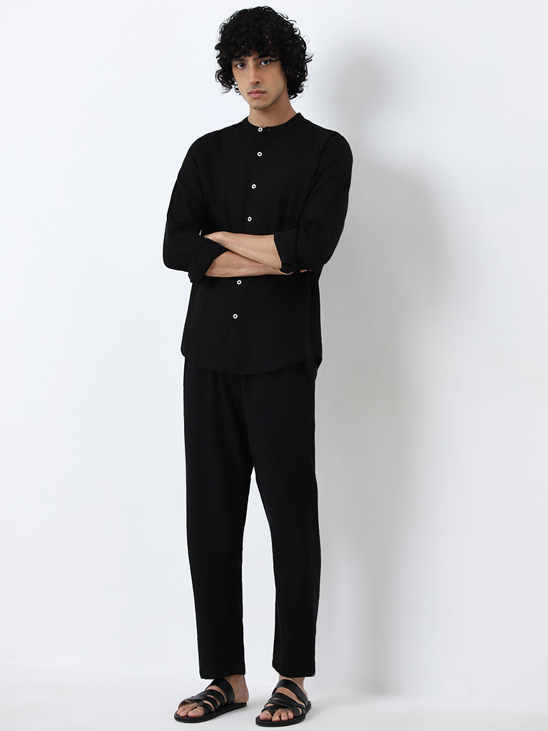 ETA Black Textured Resort-Fit Cotton Shirt