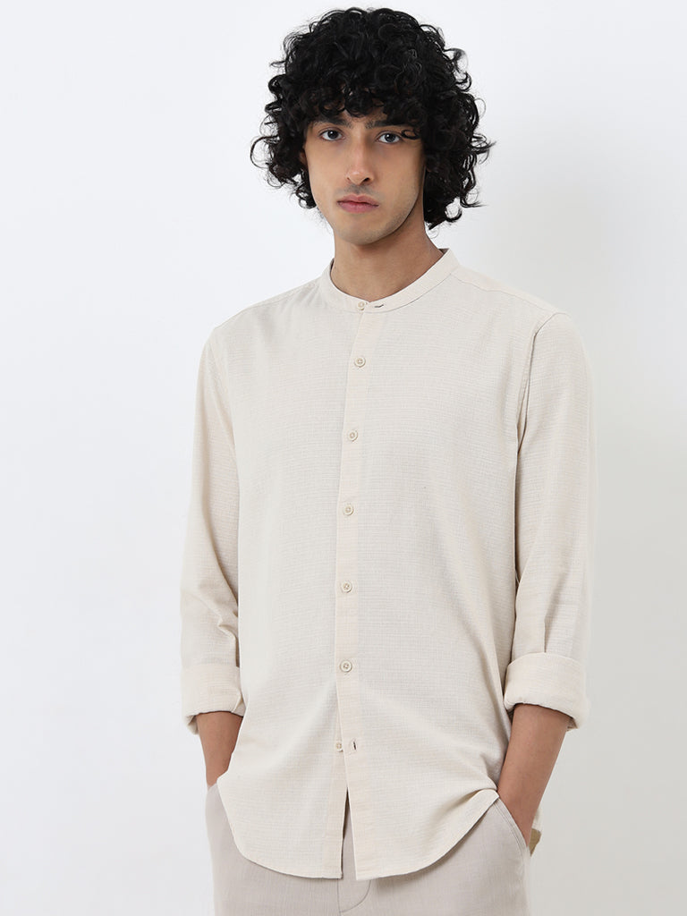 ETA Beige Textured Resort-Fit Cotton Shirt