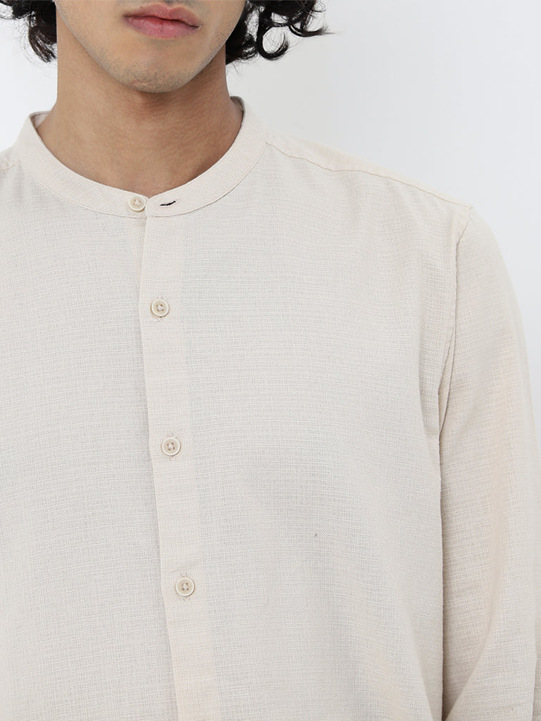 ETA Beige Textured Resort-Fit Cotton Shirt