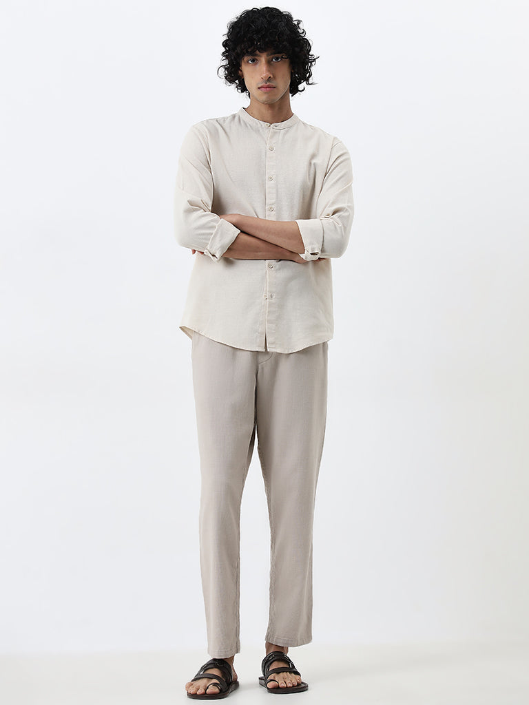 ETA Beige Textured Resort-Fit Cotton Shirt