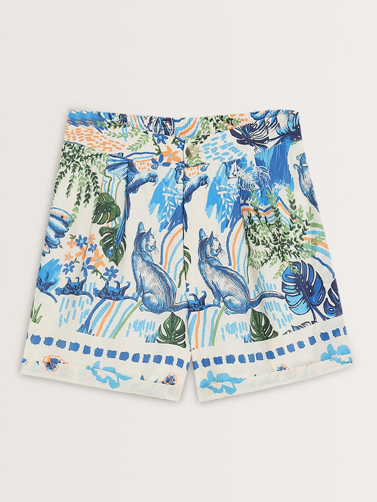 LOV Blue Nature-Inspired High-Rise Shorts