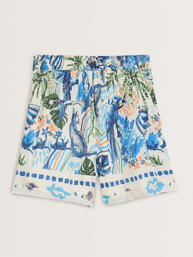 LOV Blue Nature-Inspired High-Rise Shorts