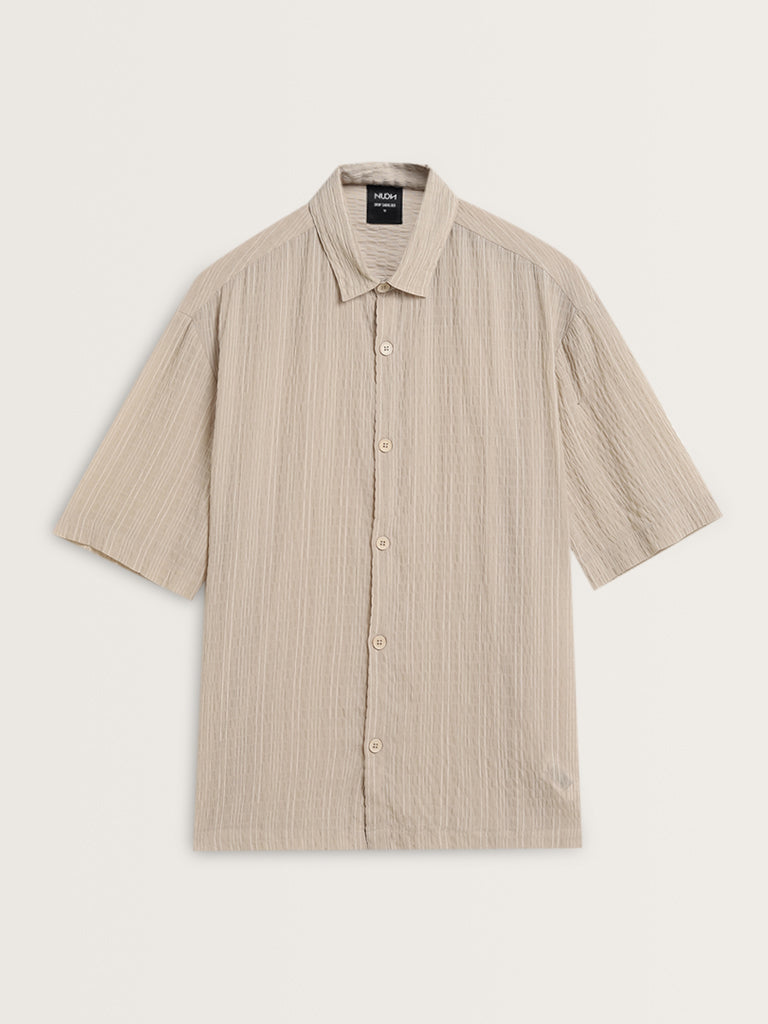 Nuon Beige Self-Textured Relaxed-Fit Shirt