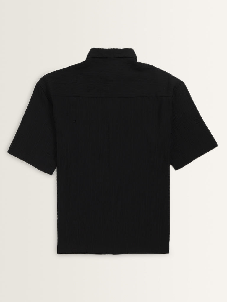 Nuon Black Seersucker Textured Relaxed-Fit Shirt