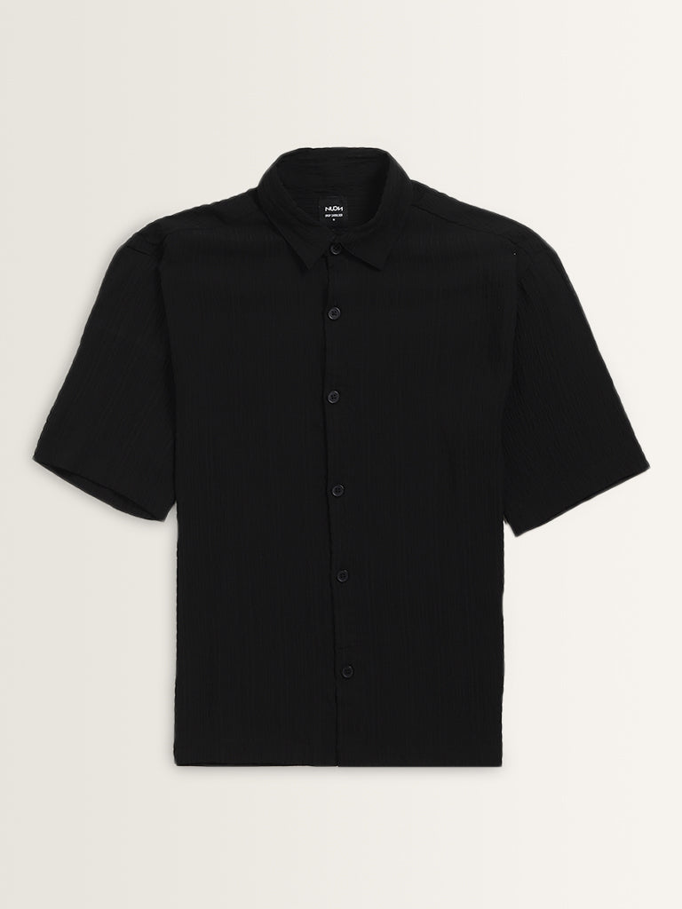 Nuon Black Seersucker Textured Relaxed-Fit Shirt