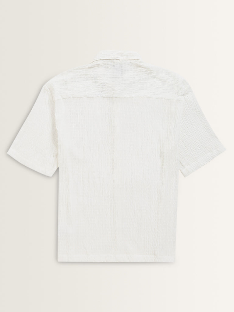 Nuon White Seersucker Textured Relaxed-Fit Shirt