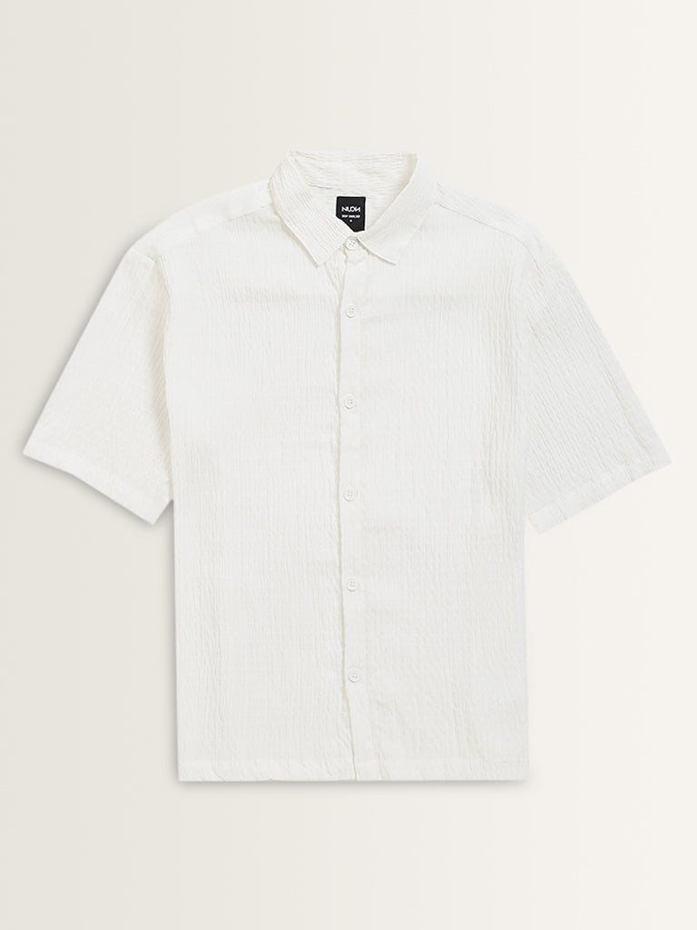 Nuon White Seersucker Textured Relaxed-Fit Shirt