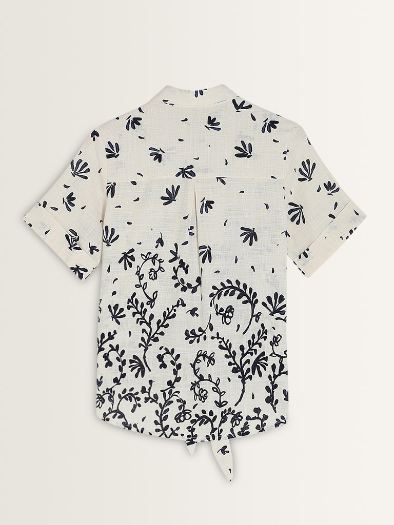 LOV Off-White Botanical Printed Shirt