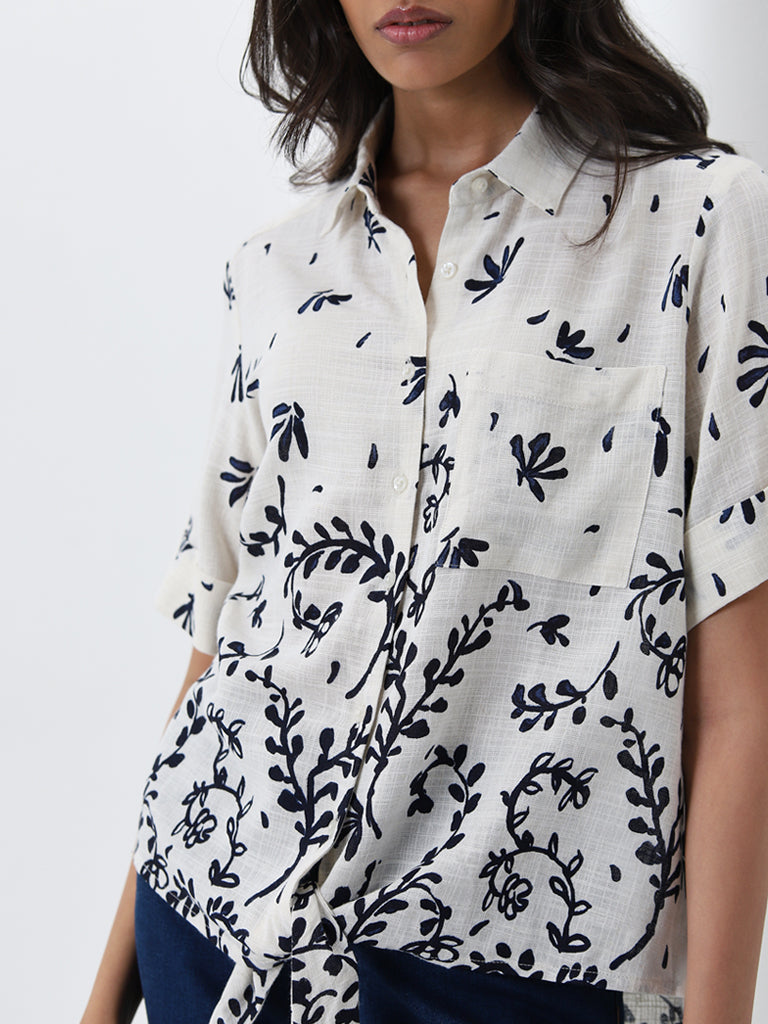 LOV Off-White Botanical Printed Shirt